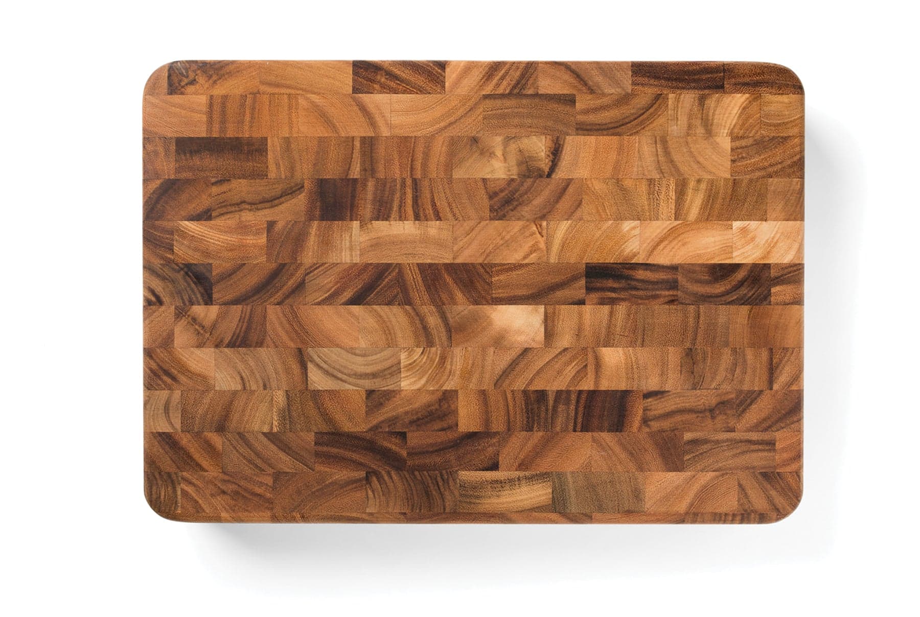 Rectangular acacia end-grain board with a cross-cut block surface