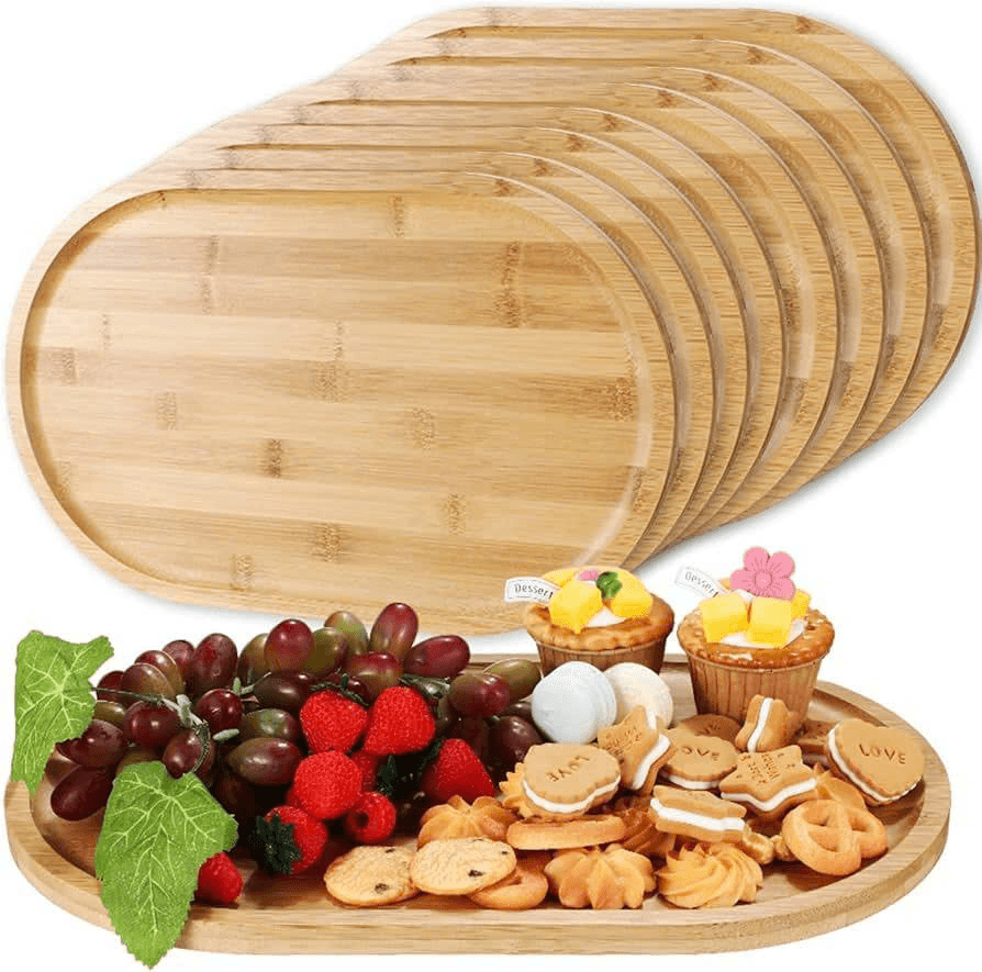 Oval bamboo serving tray with a shallow raised edge
