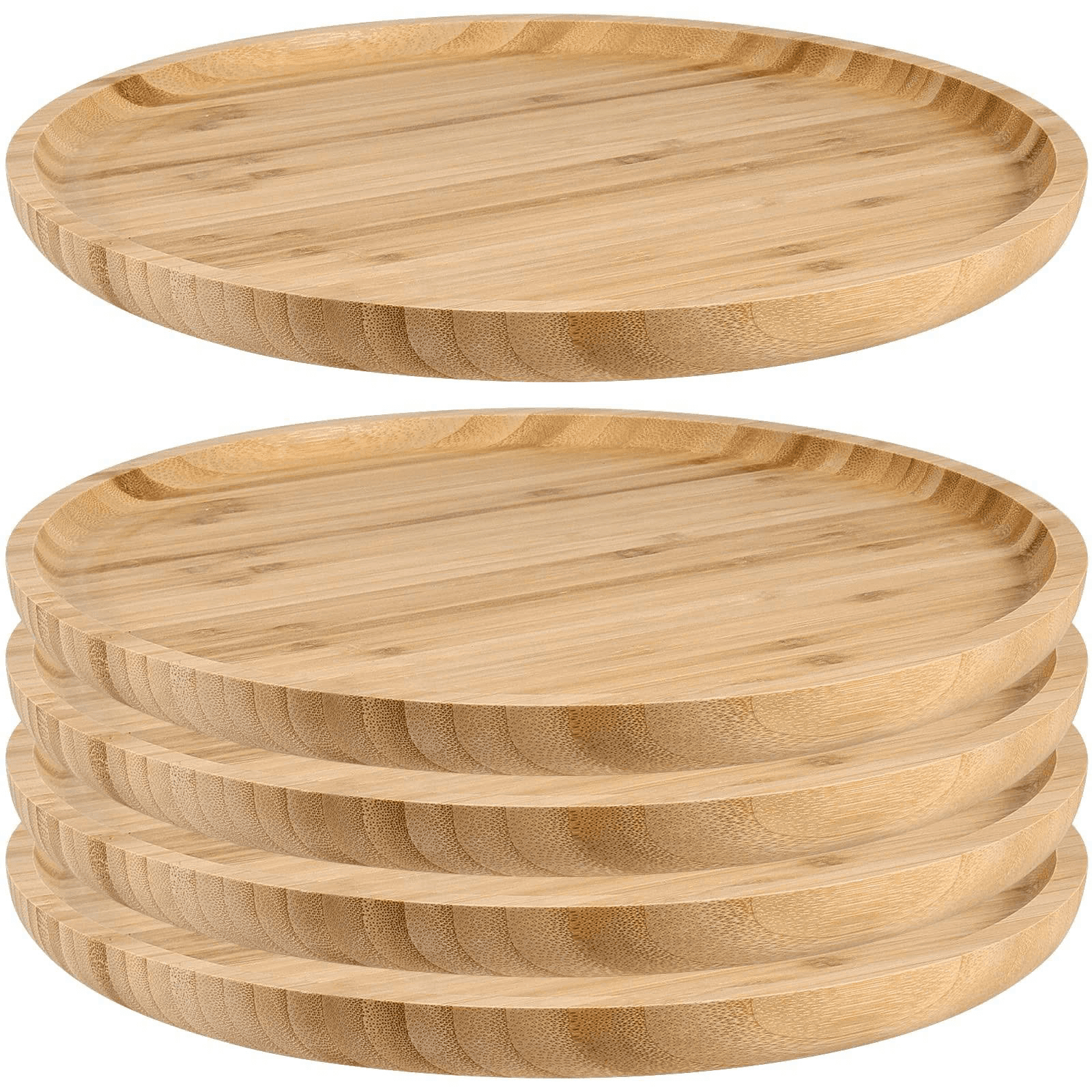 Round bamboo serving tray with a raised perimeter rim