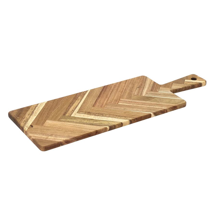 Long acacia serving board with a Chevron pattern and handle